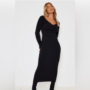 Stretchy, ribbed back maxi sweater dress. Off the shoulder, long sleeve, unused.